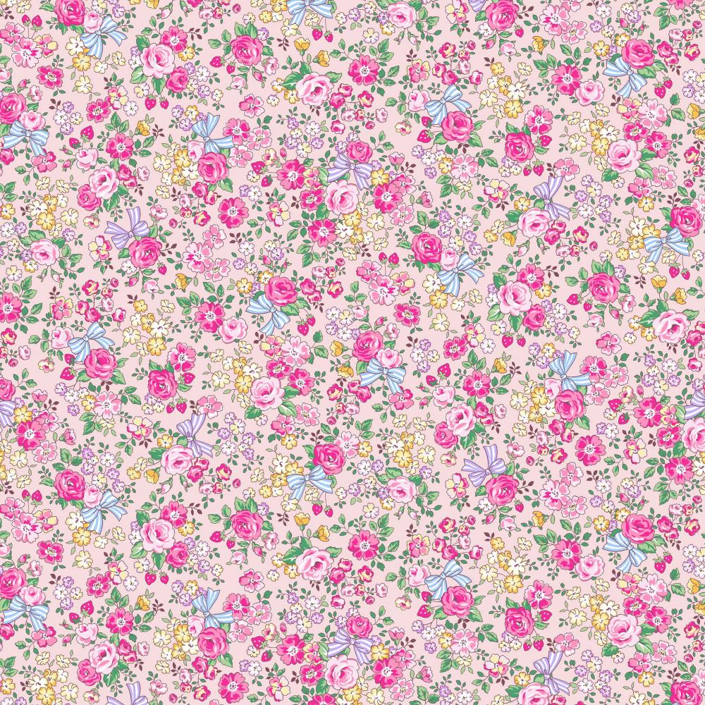 Find Me Ribbon and Flower Bouquet Pink Broadcloth Cosmo 1C Japanese Fabri