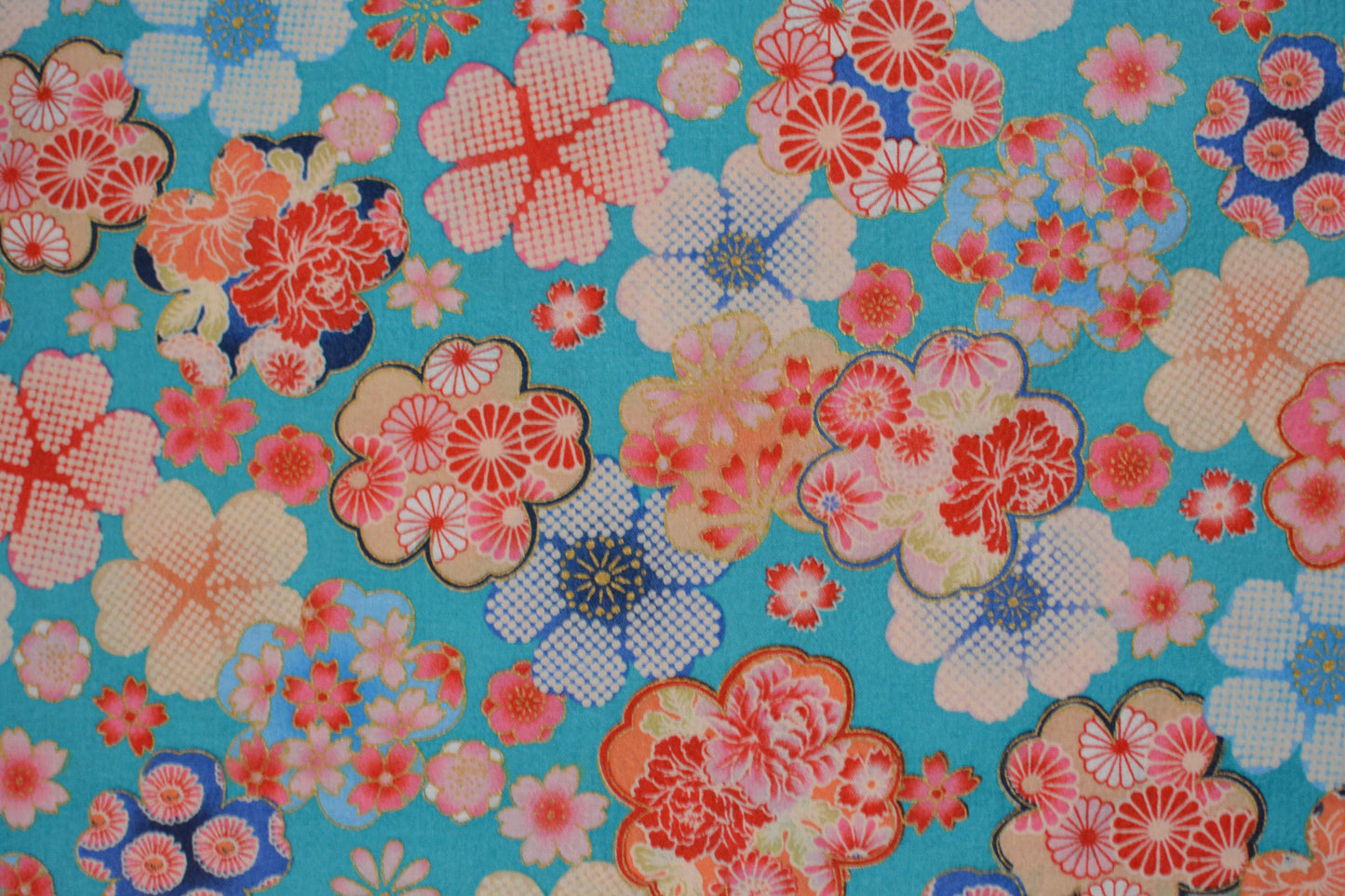 Cherry Blossoms Floral Kimono Print Sakura on Blue Japanese Fabric
