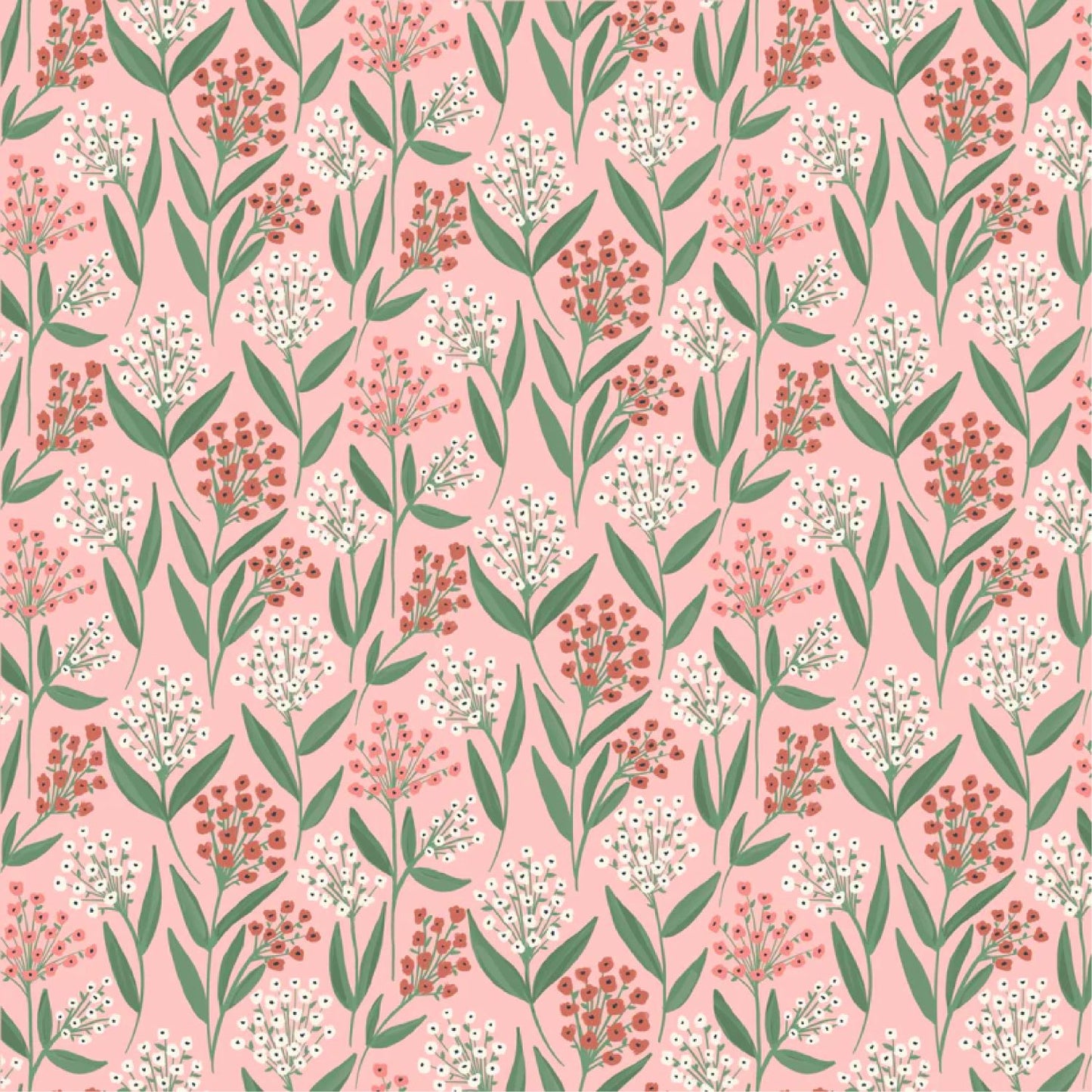 Painted Blossoms Barely Buds Pink Poppie Cotton Fabric