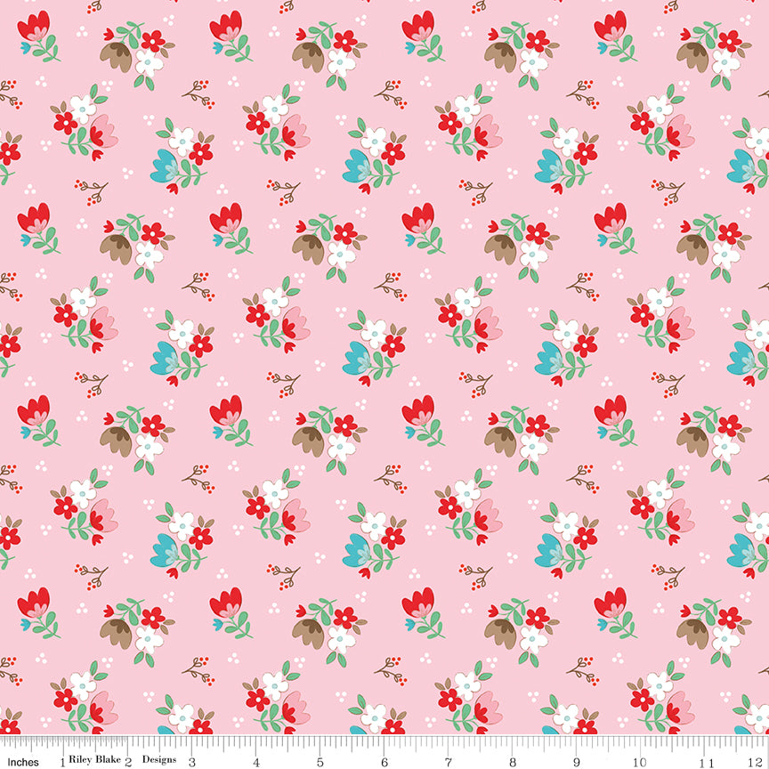 Riley Blake Whimsical Woodland Floral Pink Quilting Fabric