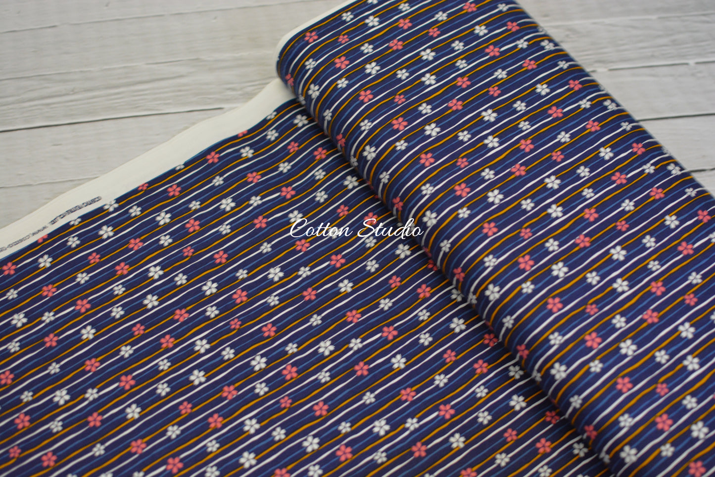 Iroha Komon Stripe and Sakura Kimono Navy Blue Cosmo