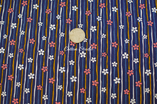 Iroha Komon Stripe and Sakura Kimono Navy Blue Cosmo