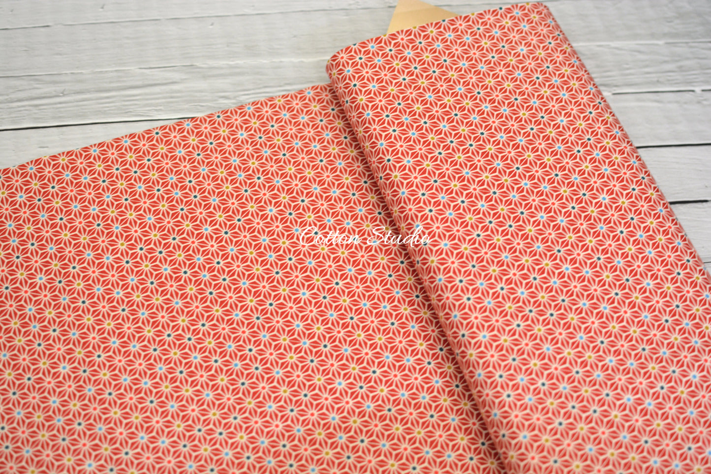 Iroha Komon Asanoha Hemp Flowers Kimono Red Cosmo