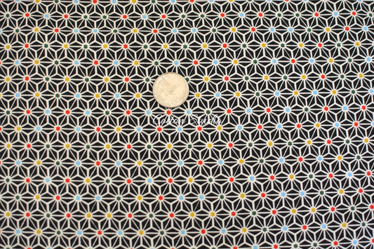 Iroha Komon Asanoha Hemp Flowers Kimono Black Cosmo