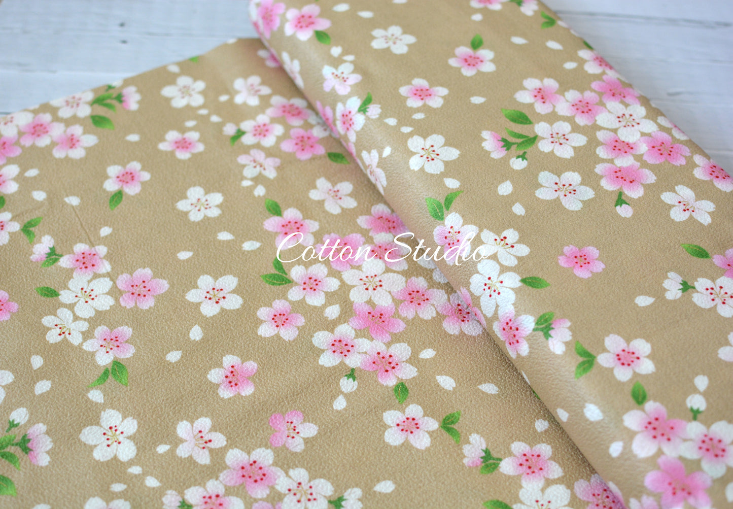 Cherry Blossoms Kimono Print Sakura on Beige Japanese Fabric