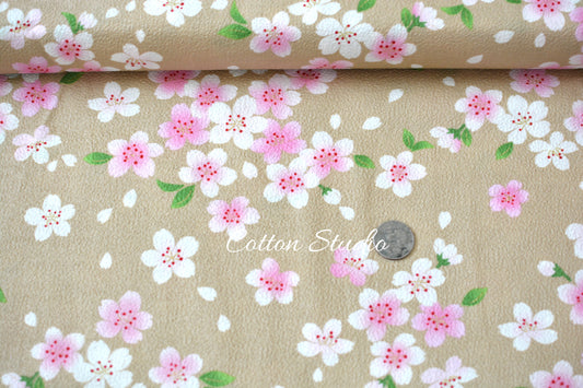 Cherry Blossoms Kimono Print Sakura on Beige Japanese Fabric