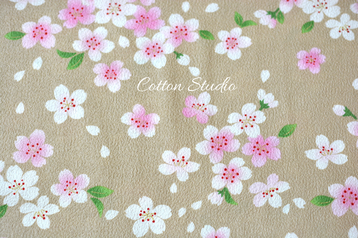 Cherry Blossoms Kimono Print Sakura on Beige Japanese Fabric