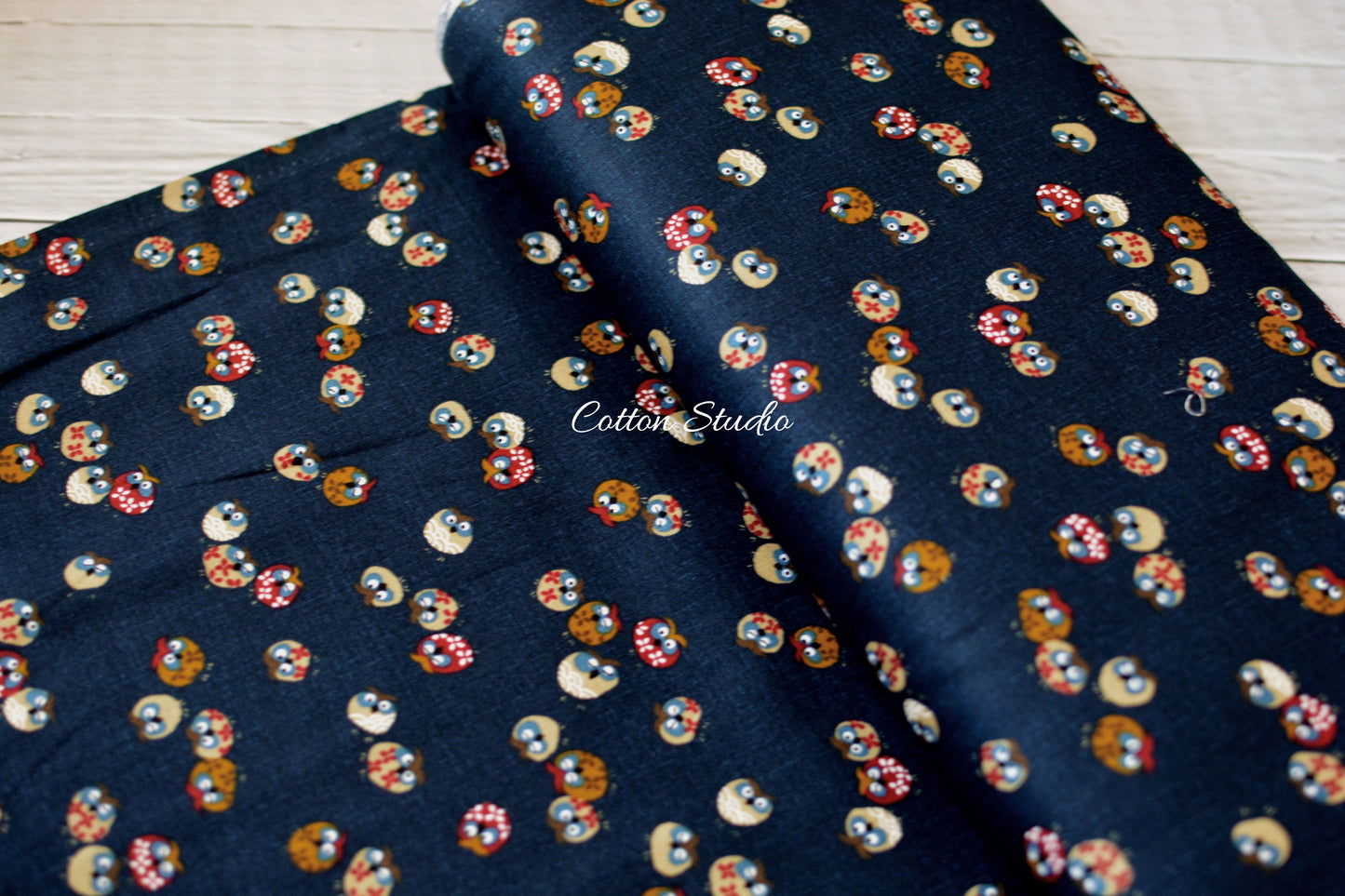 Owls on Indigo Japanese Fabric