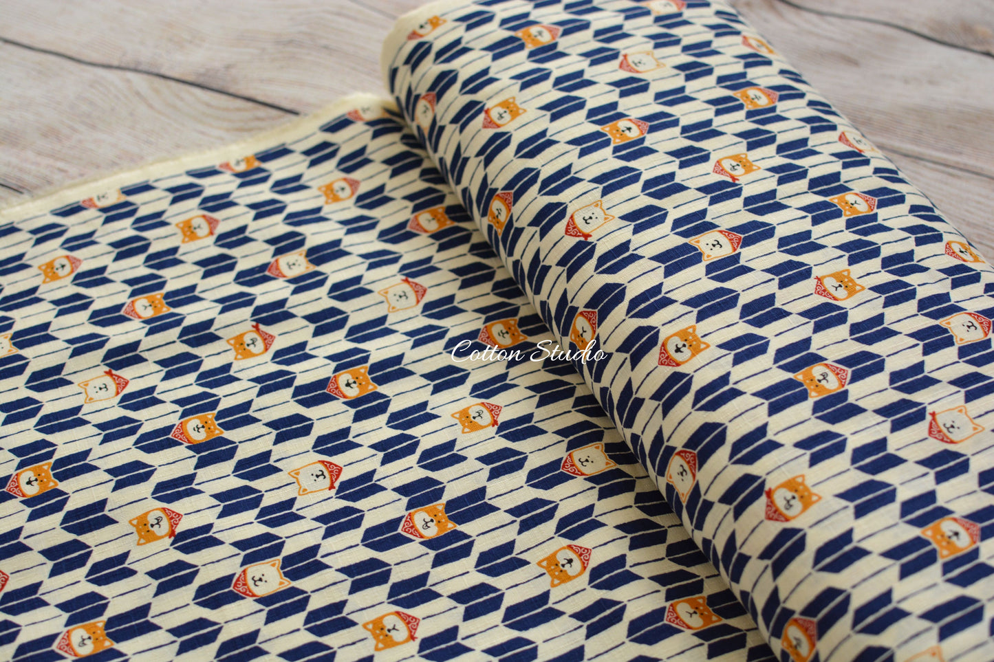 Shiba Inu Traditional Japanese Yagasuri Dogs Print Navy Blue