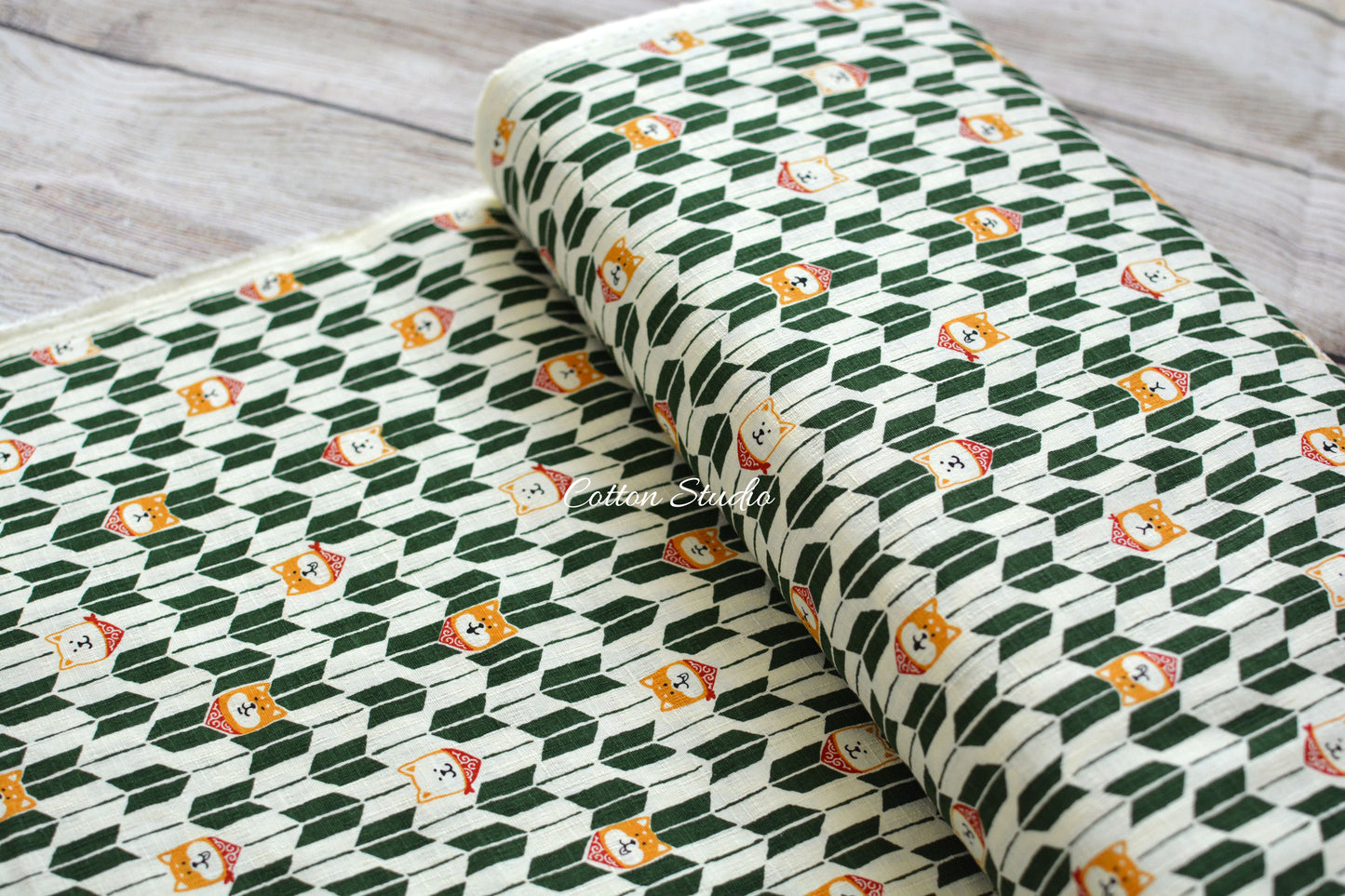 Shiba Inu Traditional Yagasuri Dog Print Green