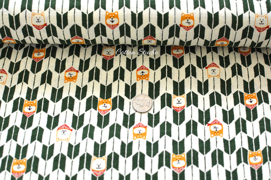 Shiba Inu Traditional Yagasuri Dog Print Green