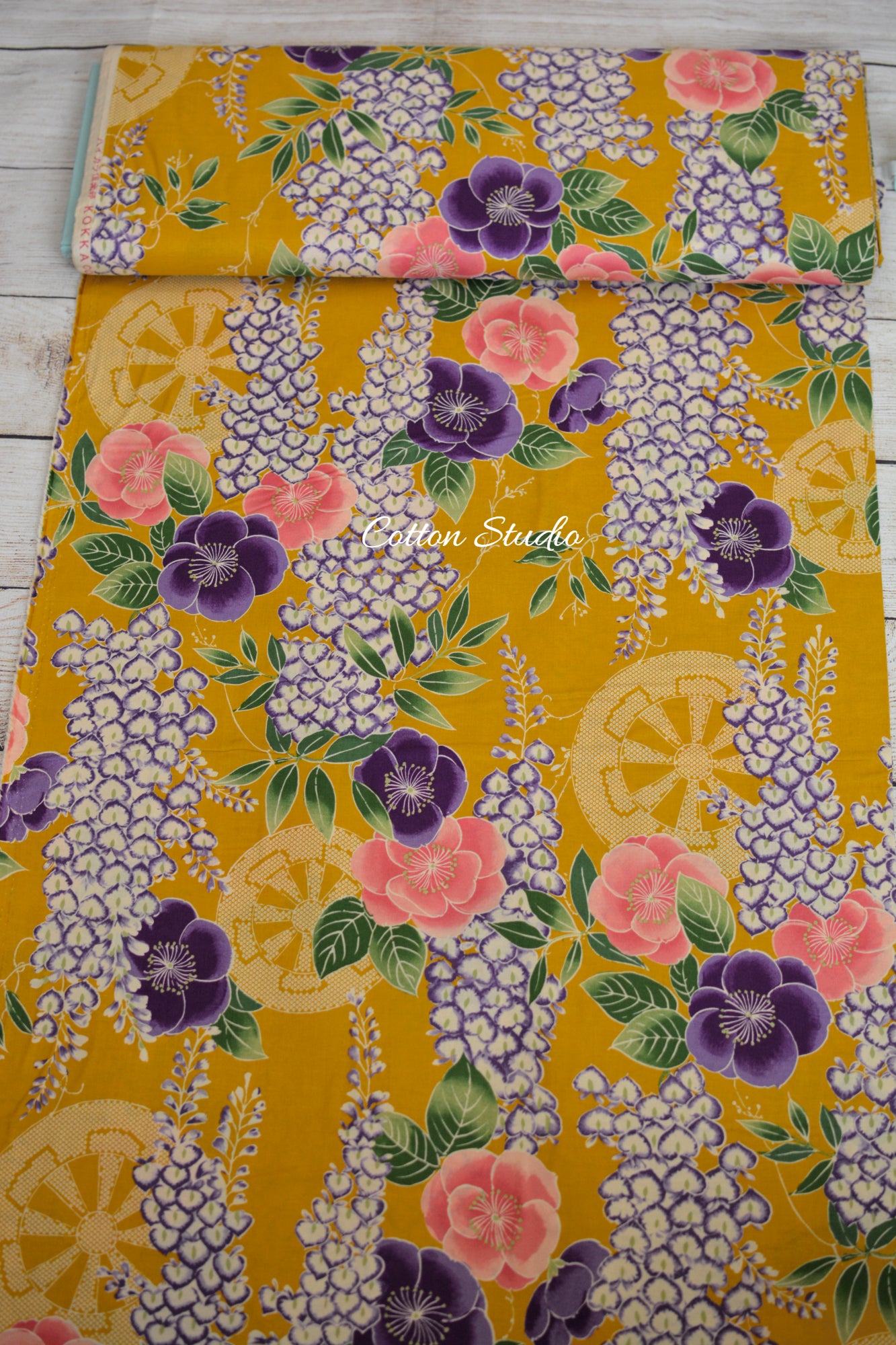 Kokka Classic Japan Wisteria Flowers Mustard Yellow Kimono Inspired Japanese Fabric