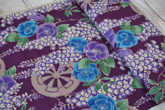 Kokka Classic Japan Wisteria Flowers Purple Kimono Inspired Japanese Fabric