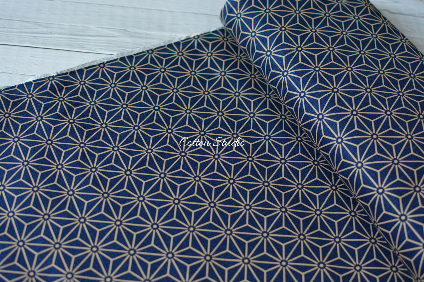 Large Asanoha Hemp Flowers Indigo Japanese Fabric