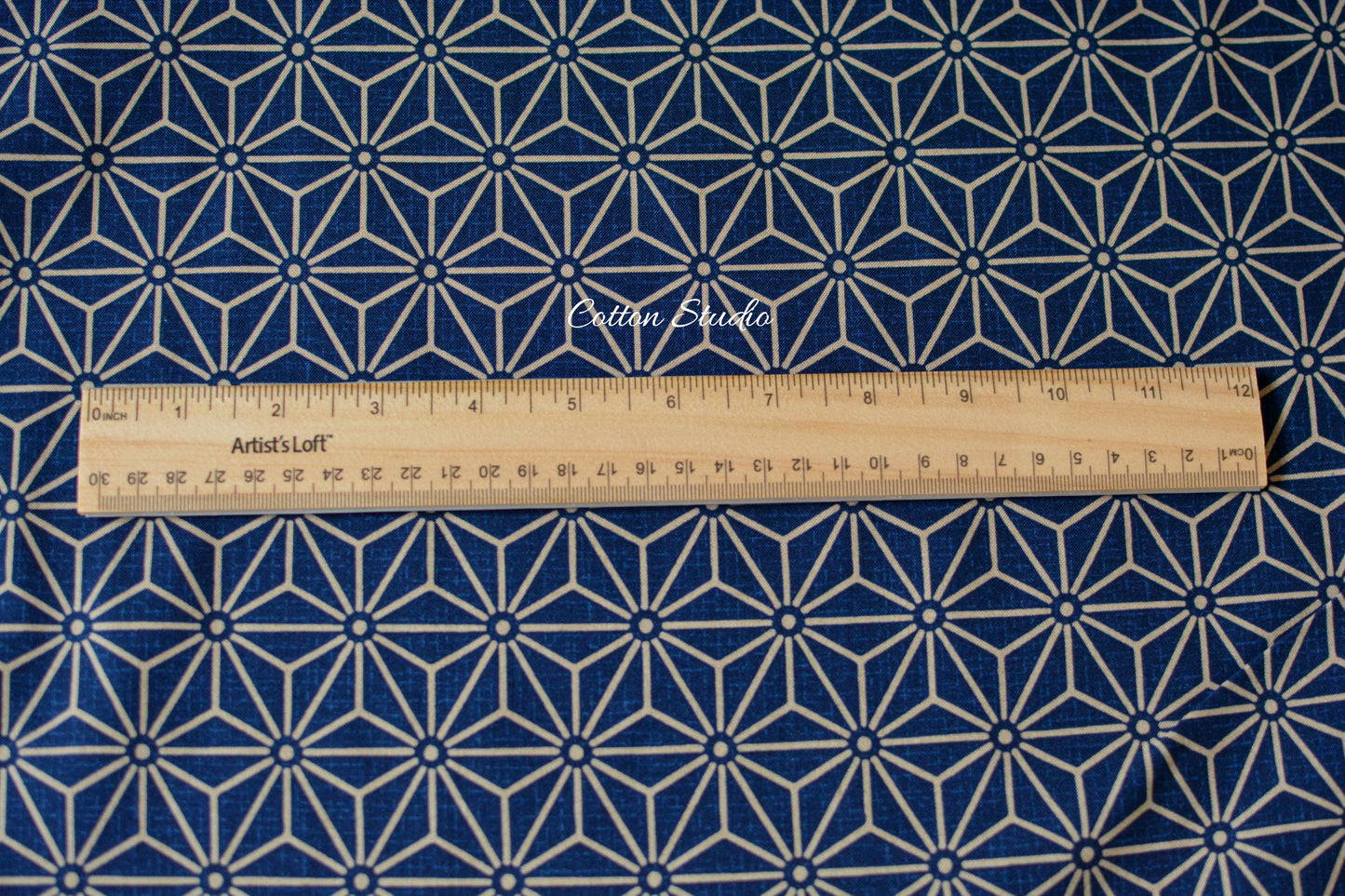 Large Asanoha Hemp Flowers Indigo Japanese Fabric