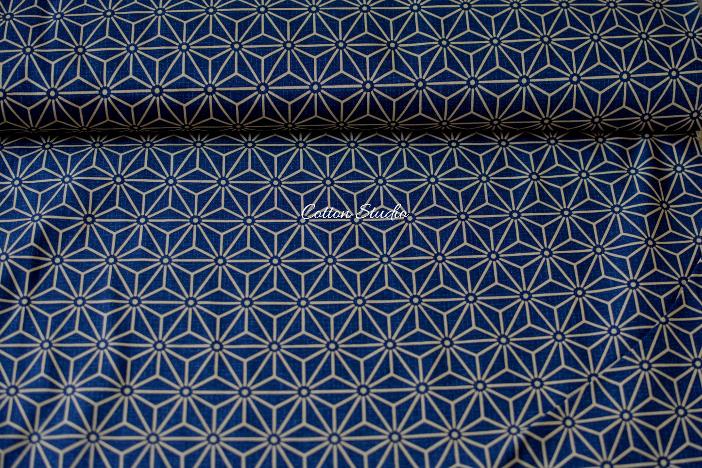Large Asanoha Hemp Flowers Indigo Japanese Fabric