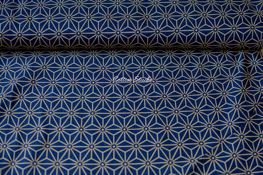 Large Asanoha Hemp Flowers Indigo Japanese Fabric