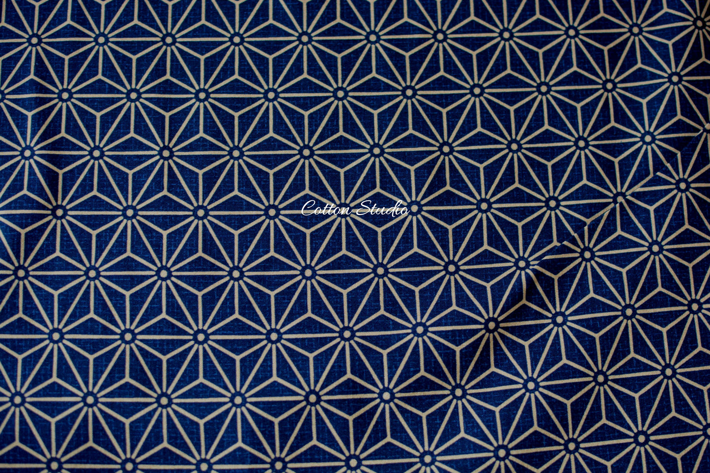 Large Asanoha Hemp Flowers Indigo Japanese Fabric