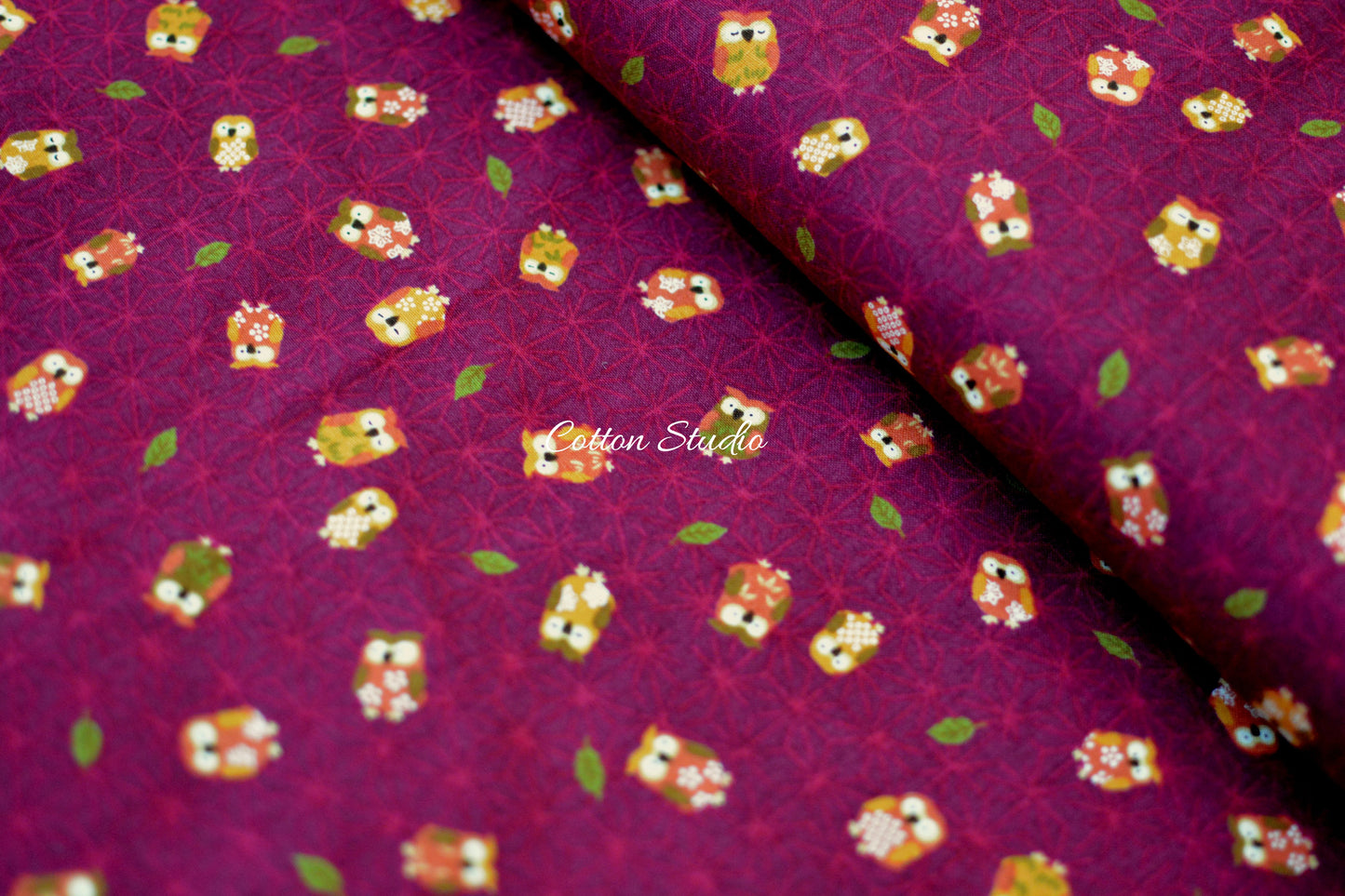 Owl and Asanoha Dark Red Sevenberry