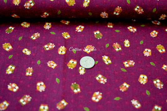 Owl and Asanoha Dark Red Sevenberry