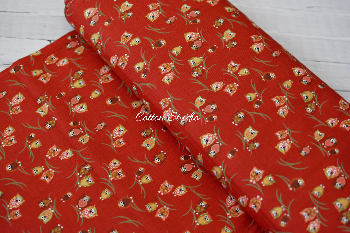 Owls Dark Red Japanese Fabric
