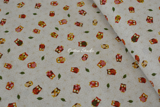 Owl and Asanoha Beige Sevenberry