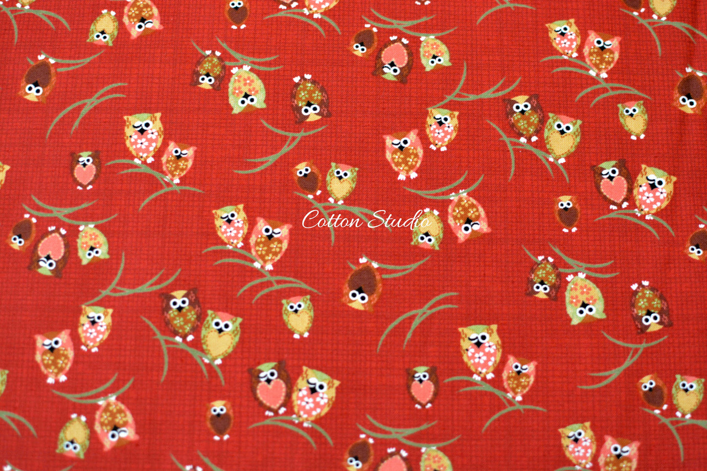 Owls Dark Red Japanese Fabric