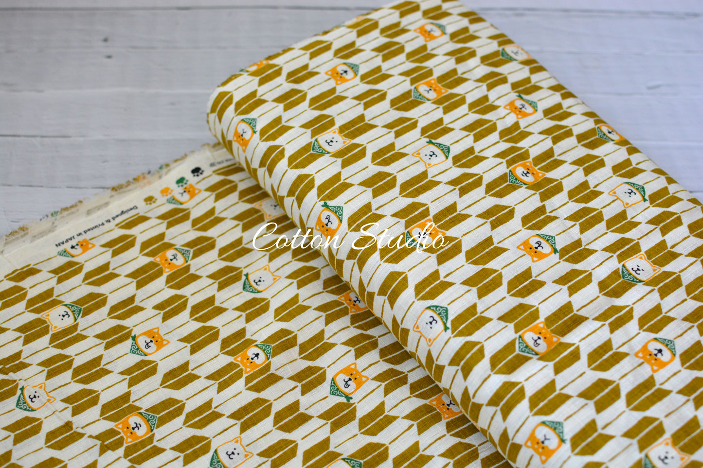 Shiba Inu Traditional Yagasuri Dog Print Mustard Yellow