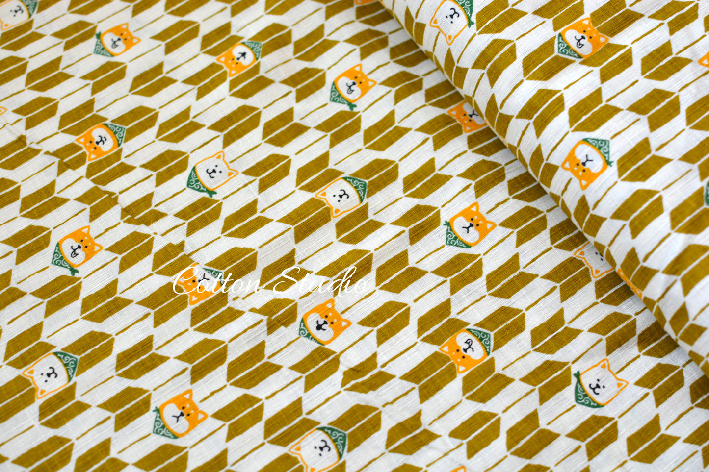 Shiba Inu Traditional Yagasuri Dog Print Mustard Yellow