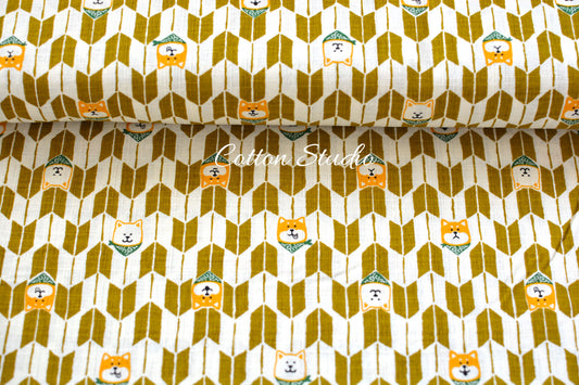 Shiba Inu Traditional Yagasuri Dog Print Mustard Yellow