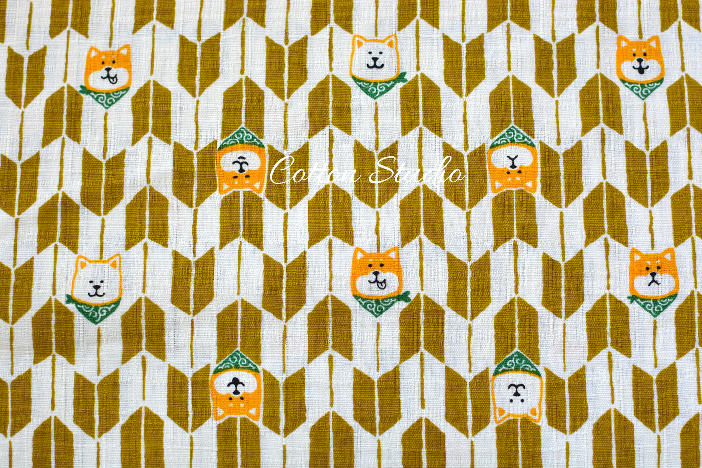 Shiba Inu Traditional Yagasuri Dog Print Mustard Yellow