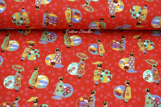 Maiko Sakura Red Japanese Fabric