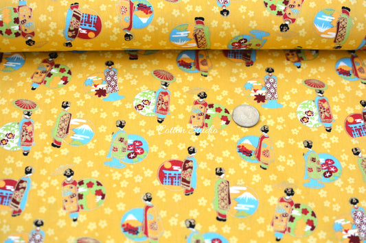 Maiko Sakura Yellow Japanese Fabric