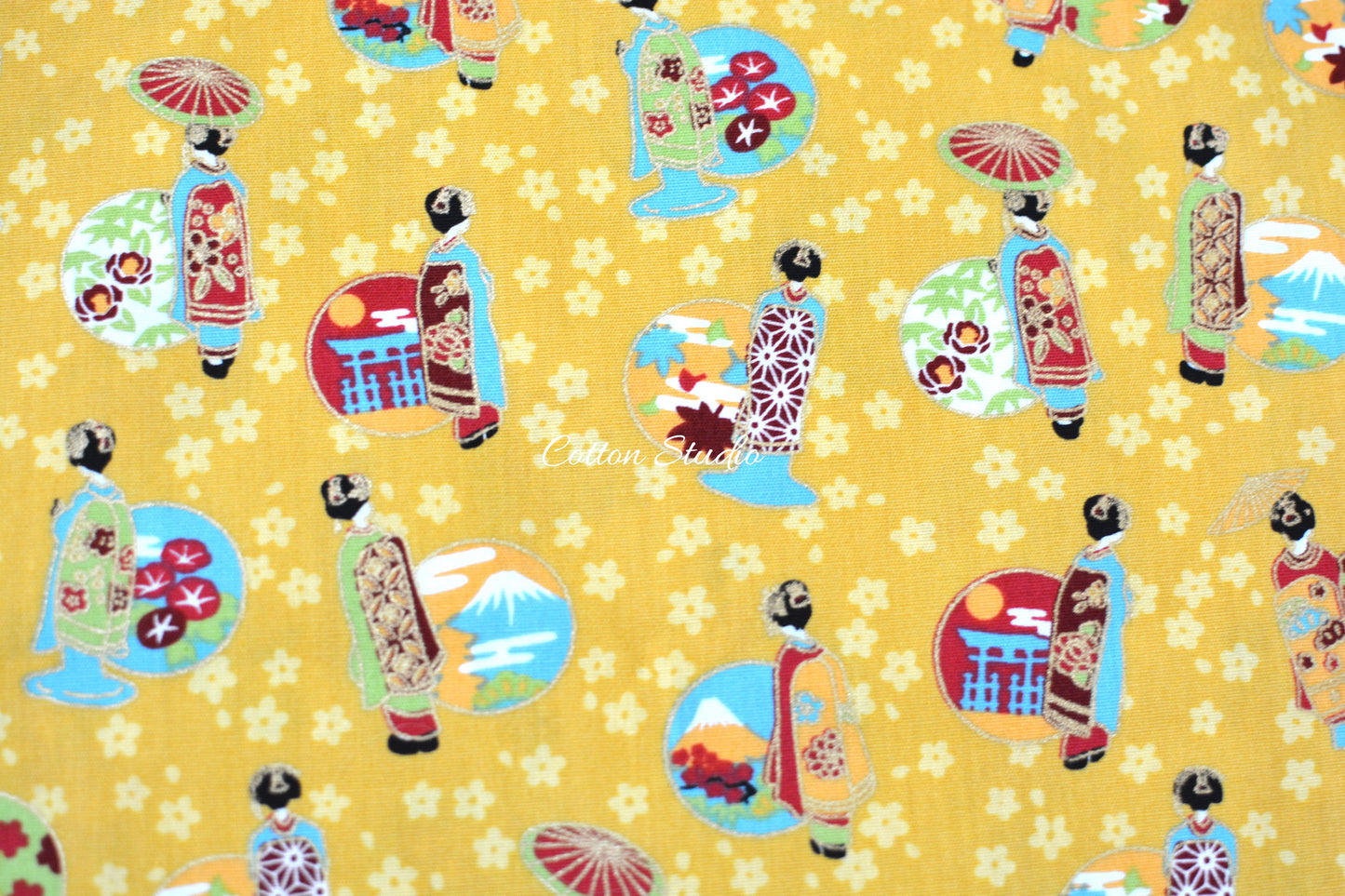 Maiko Sakura Yellow Japanese Fabric