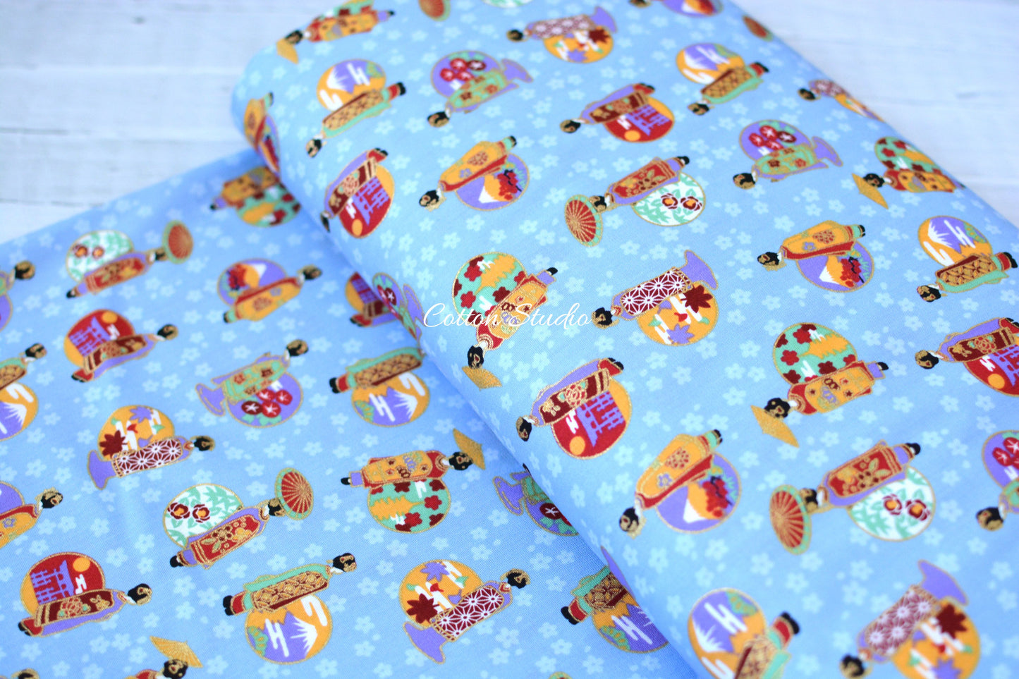Maiko Sakura Blue Japanese Fabric