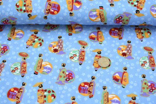 Maiko Sakura Blue Japanese Fabric