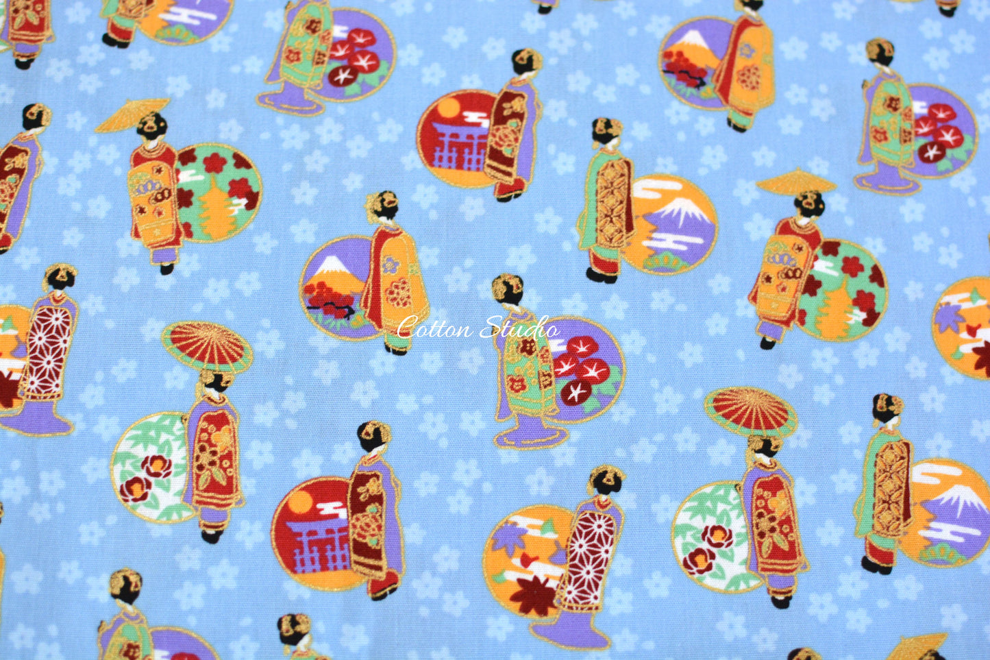 Maiko Sakura Blue Japanese Fabric