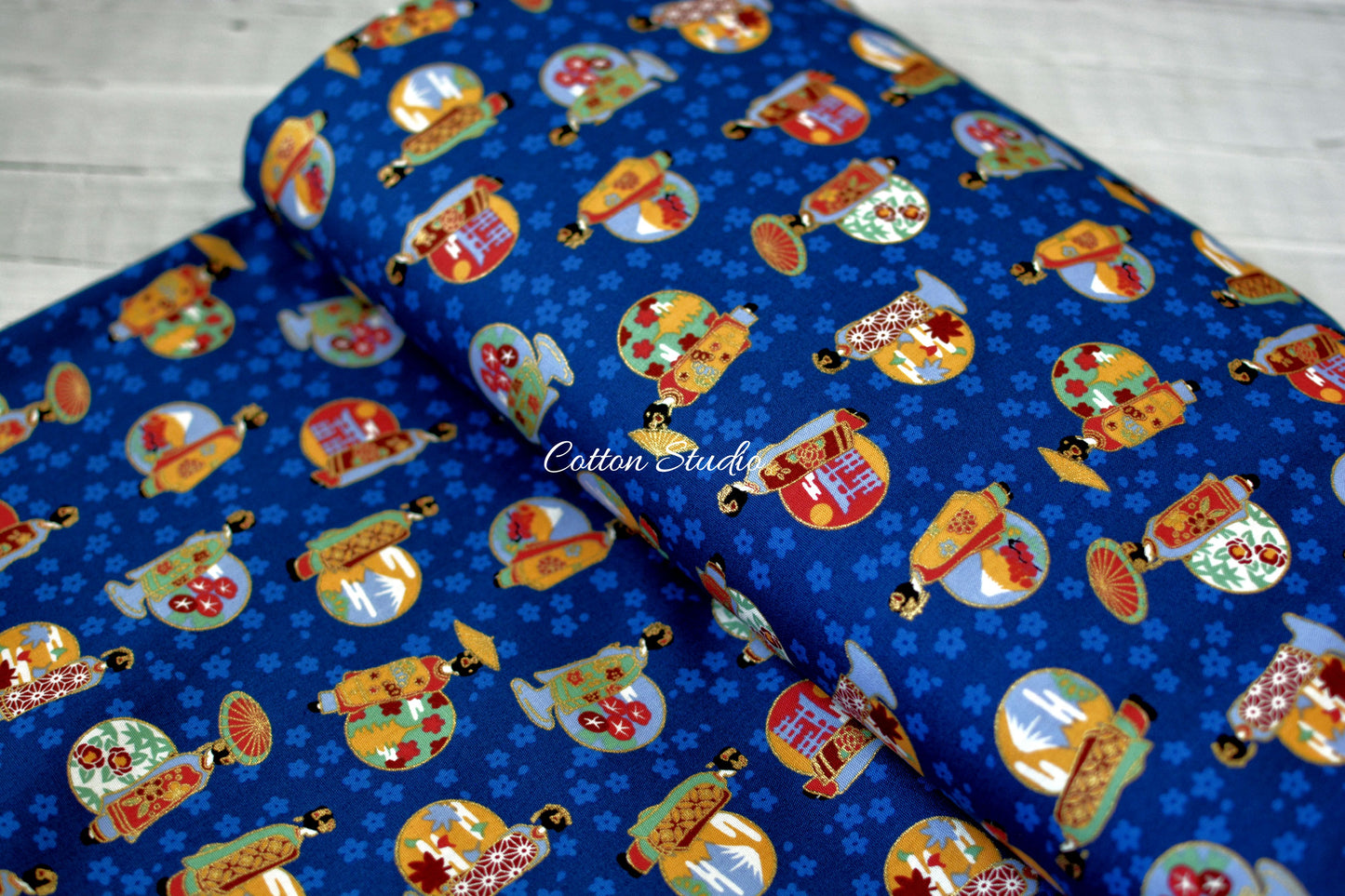 Maiko Sakura Navy Blue Japanese Fabric