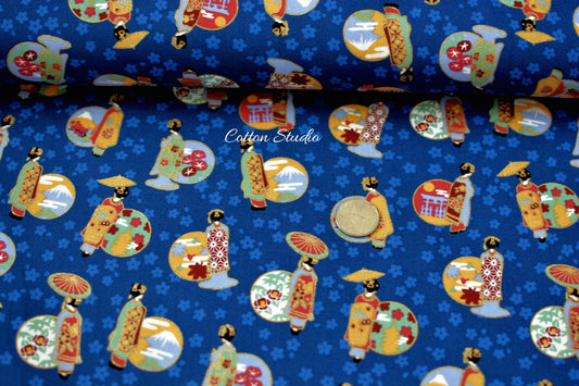 Maiko Sakura Navy Blue Japanese Fabric