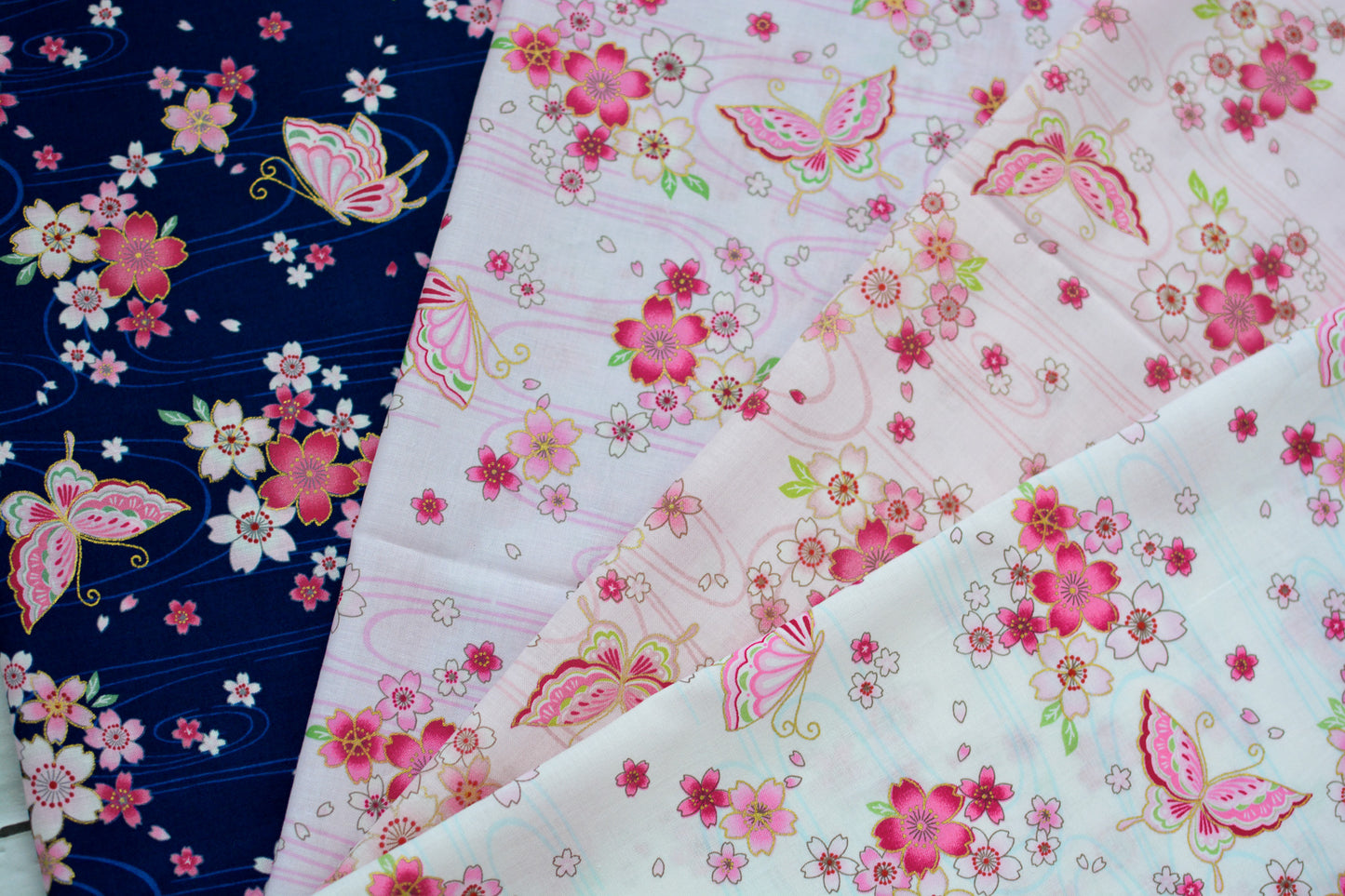 Sakura and Butterflies with Metallic Gold Fat Quarter Set