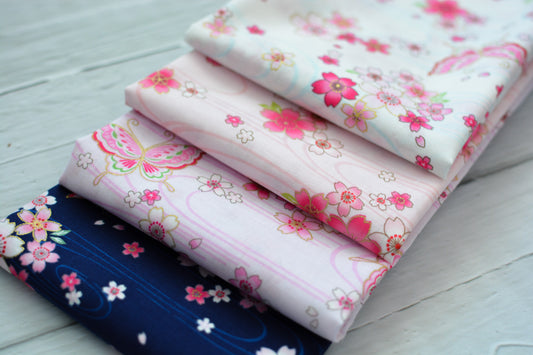 Sakura and Butterflies with Metallic Gold Fat Quarter Set
