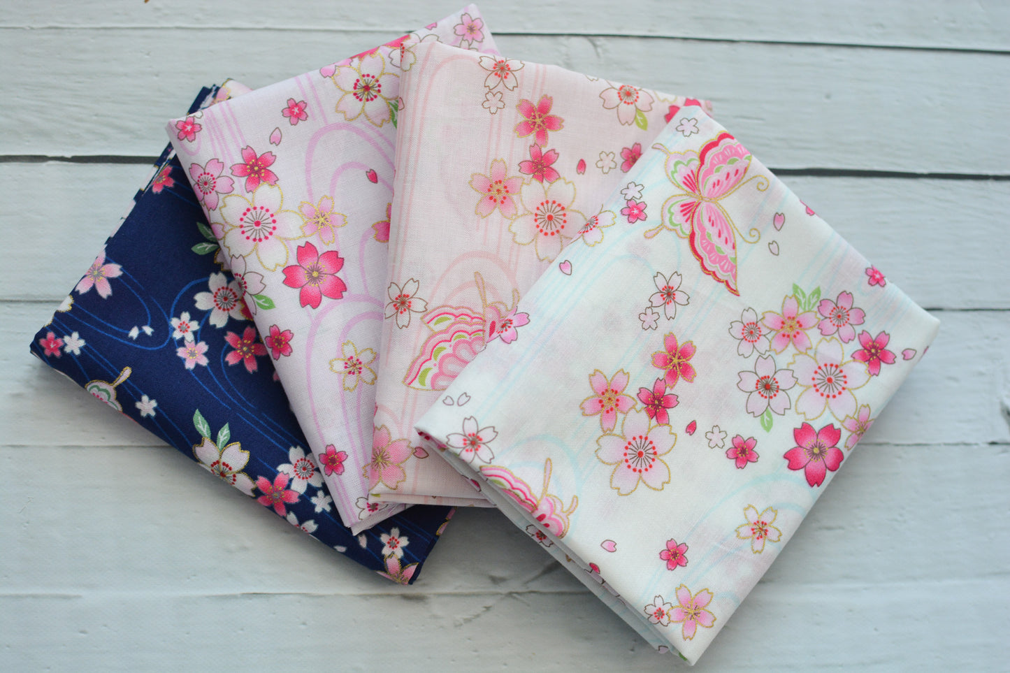 Sakura and Butterflies with Metallic Gold Fat Quarter Set