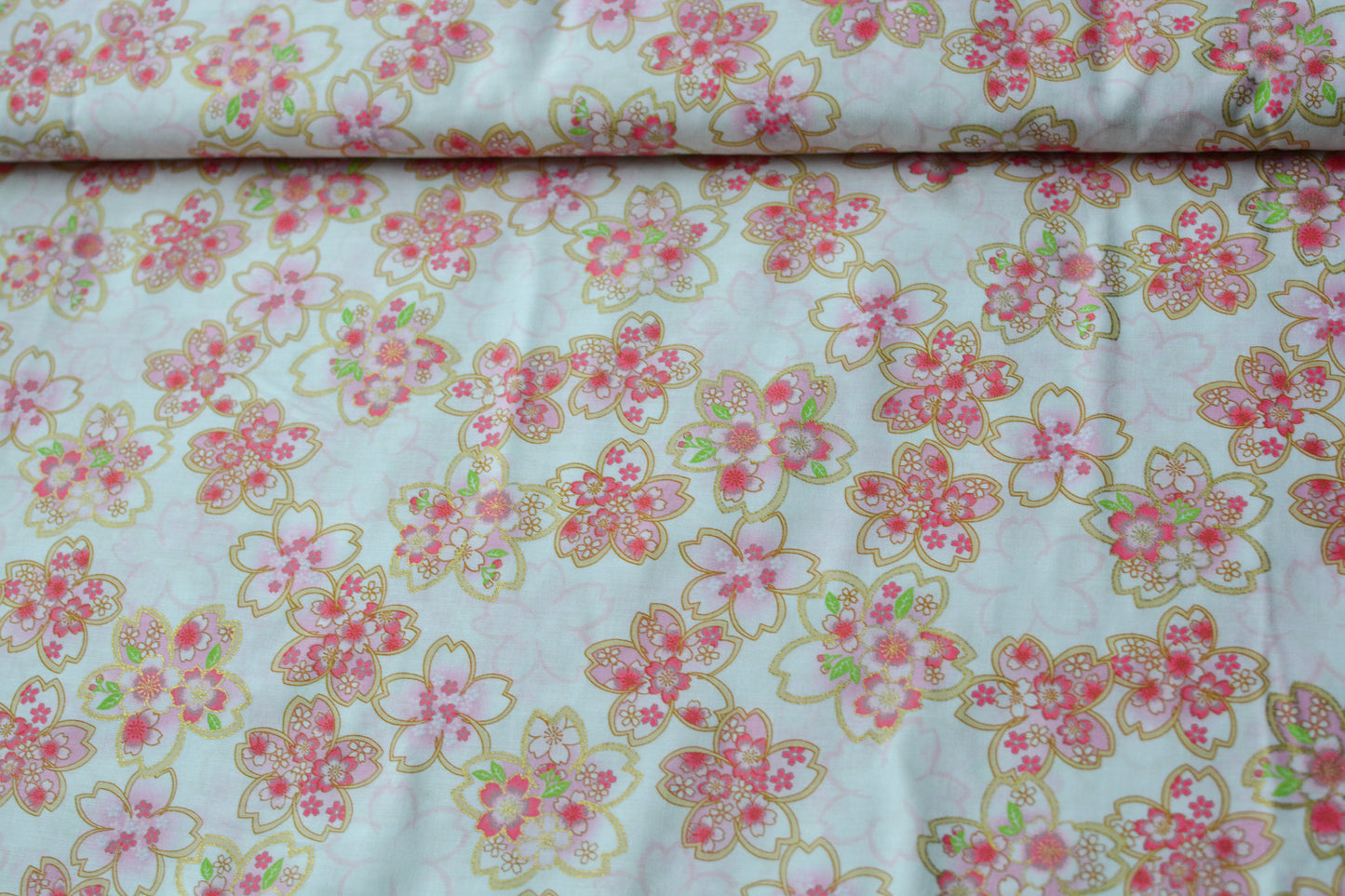 Japanese Fabric Sakura Off White Metallic Gold