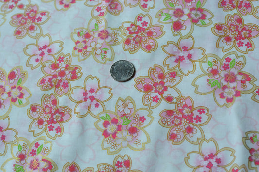 Japanese Fabric Sakura Off White Metallic Gold