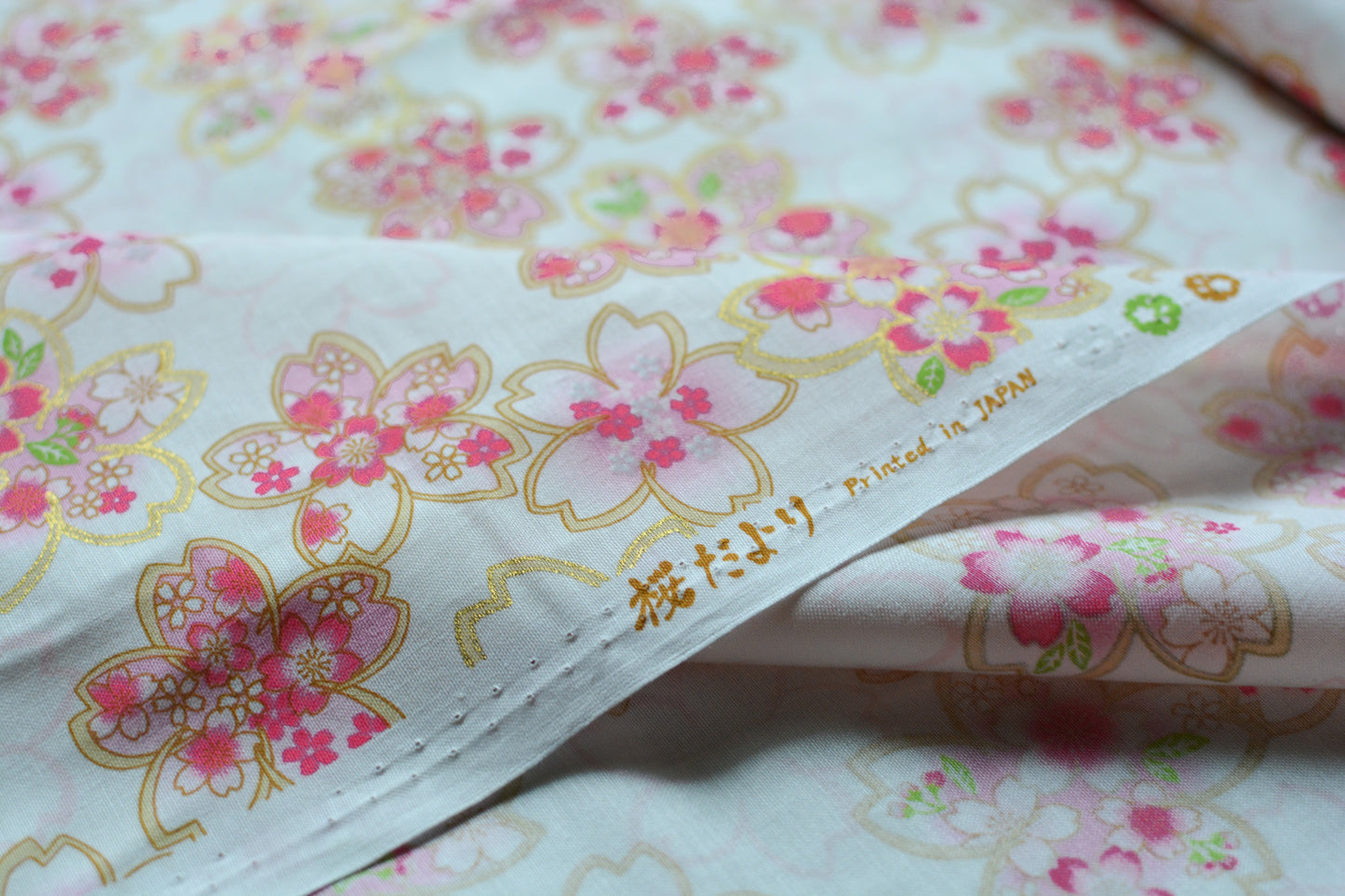 Japanese Fabric Sakura Off White Metallic Gold