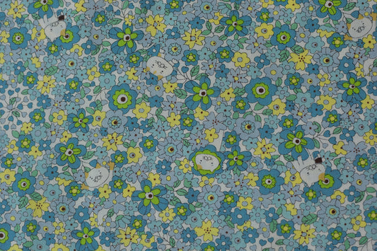 Cotton Kobayashi Cats and Flowers Green