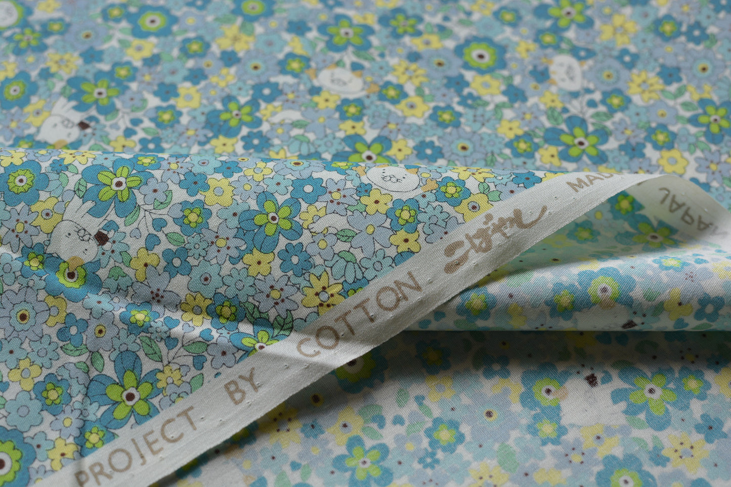 Cotton Kobayashi Cats and Flowers Green