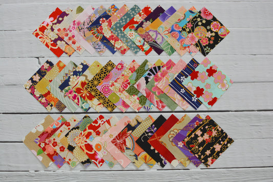 Japanese Fabric 3.5" x 3.5" squares - 42 pieces assortment of all different prints
