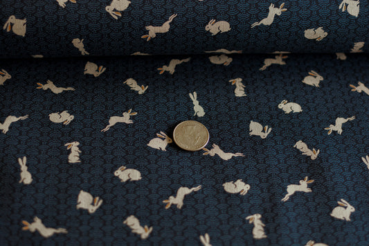 Japanese Fabric Bunny and Waves Navy Blue Sevenberry