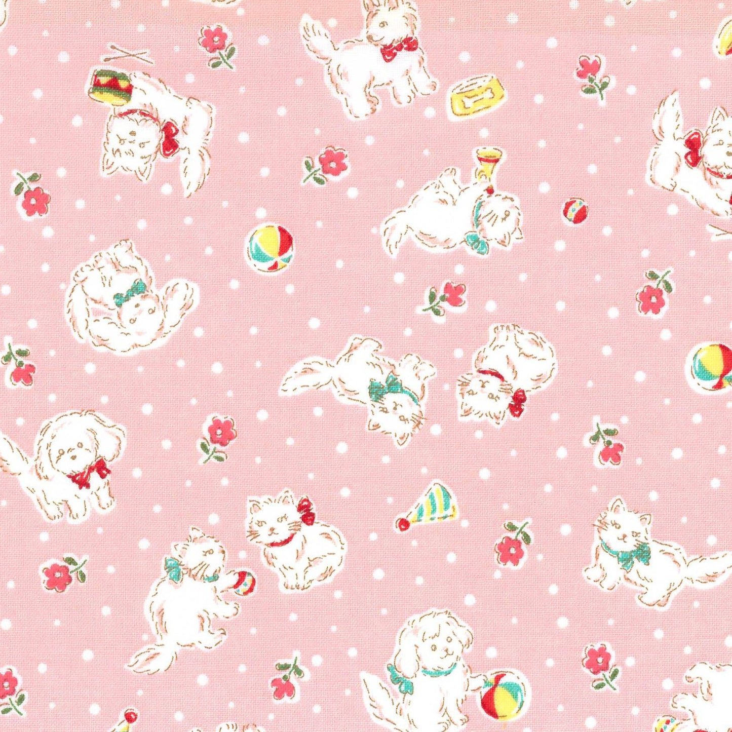 Japanese Fabric Happy Message 30's Cats and Dogs Pink